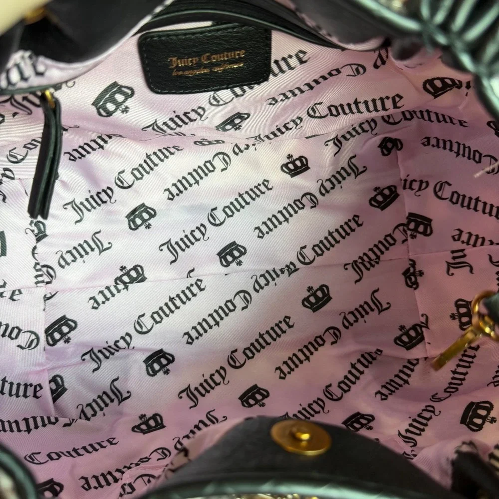 New Juicy Couture Romance Cow Satchel Shoulder Handbag Black Pink Bow Y2K Cute